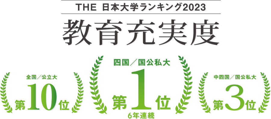 THE 日本大学ランキング2023 教育充実度　四国／国公私大 6年連続第1位 中四国／国公私大第3位 全国／公立大第10位