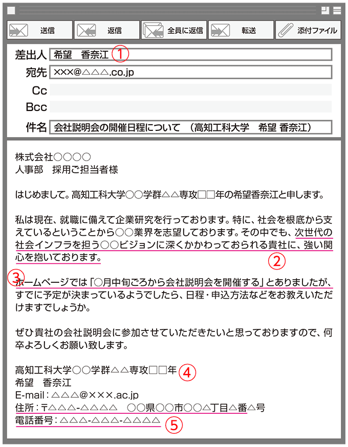 文例④会社説明会の日程を聞く