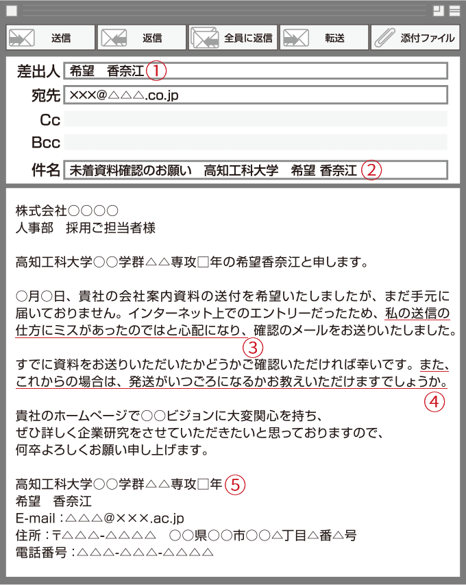 文例②資料が届かない場合